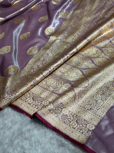 Ultra Light Weight Satin Silk Boota in Dusty Lavender Shades SS05