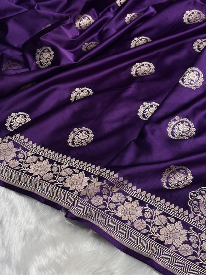 Dark Purple Shades Boota Mashru Silk Saree MS24