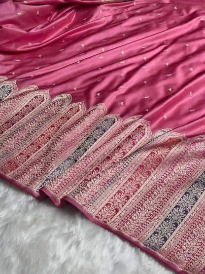 Skirt Border Baby Pink Minakari Mashru Silk Saree MS13