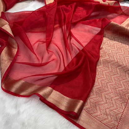 Red Shades Semi Pure Tissue Silk Saree T03