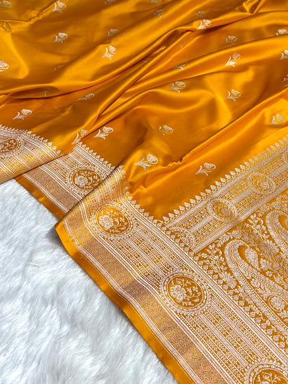 Mustard Boota With Floral Border Mashru Silk Saree MSM-96