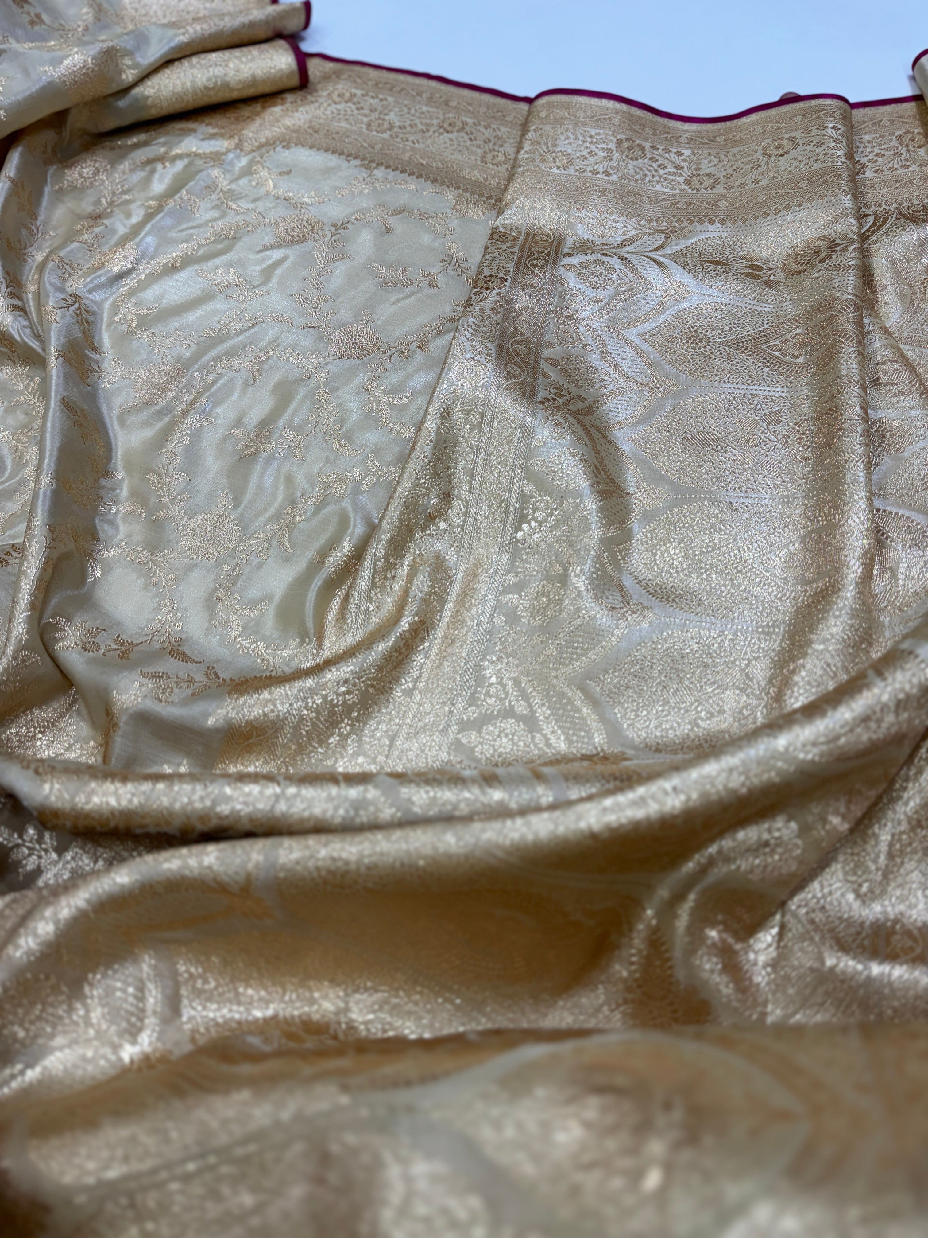 Ultra Light Weight Satin Silk Jaal in Light Cream Shades