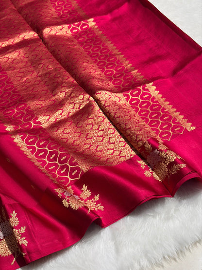 Dark Pink Shades Meena Boota Handwoven Pure Katan Raw Mango Silk RM-03