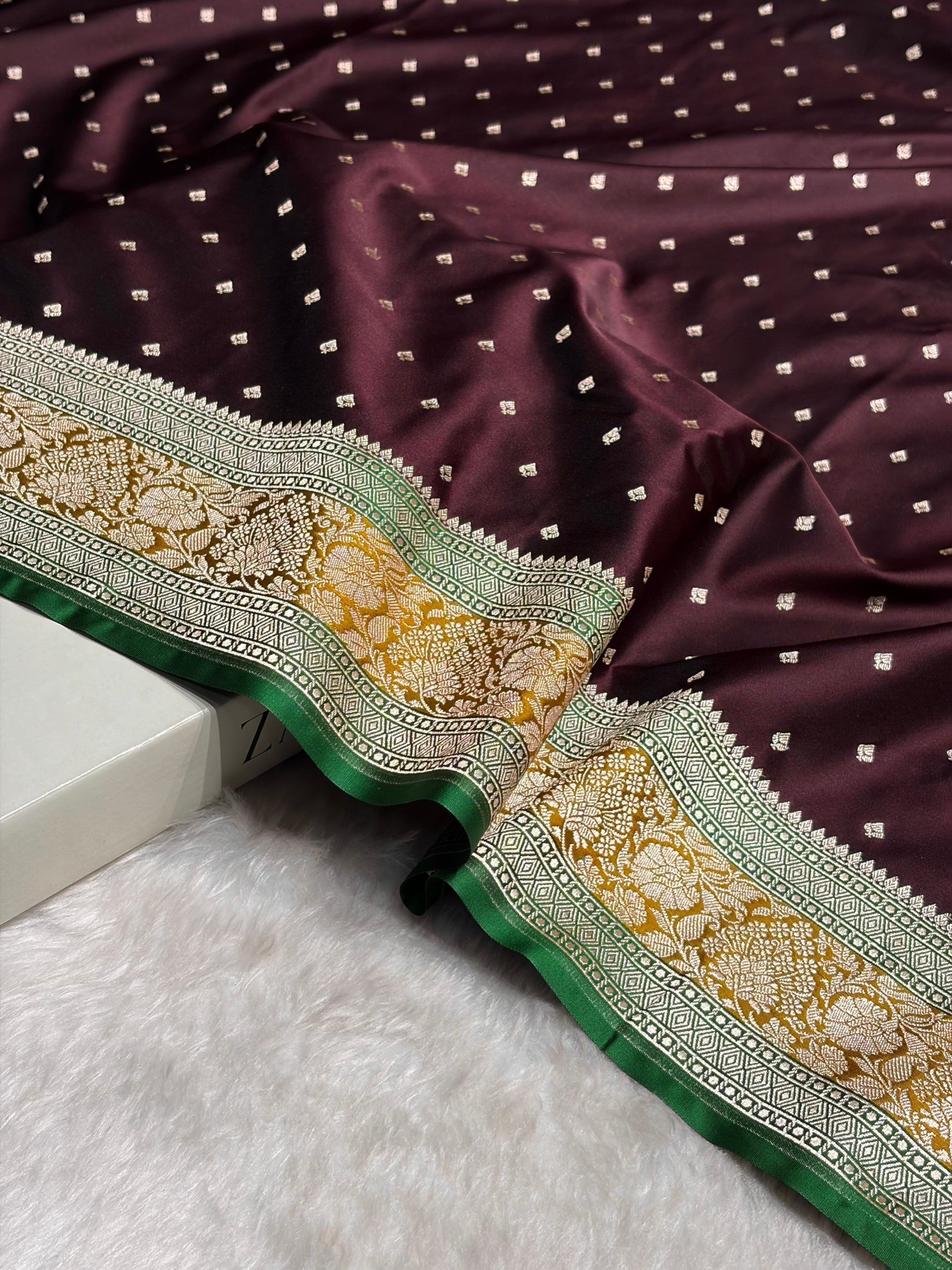 Contrast Dark Wine With Mustard Floral Border Mashru Silk Saree MSM-99