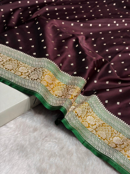 Contrast Dark Wine With Mustard Floral Border Mashru Silk Saree MSM-99