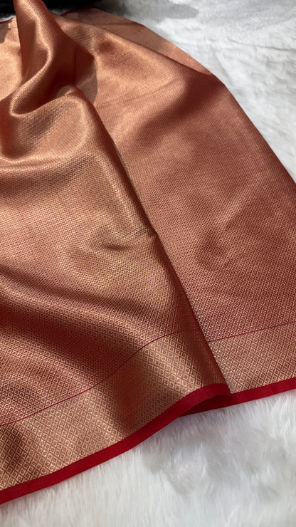 Red Shades Semi Pure Tissue Silk Saree T03