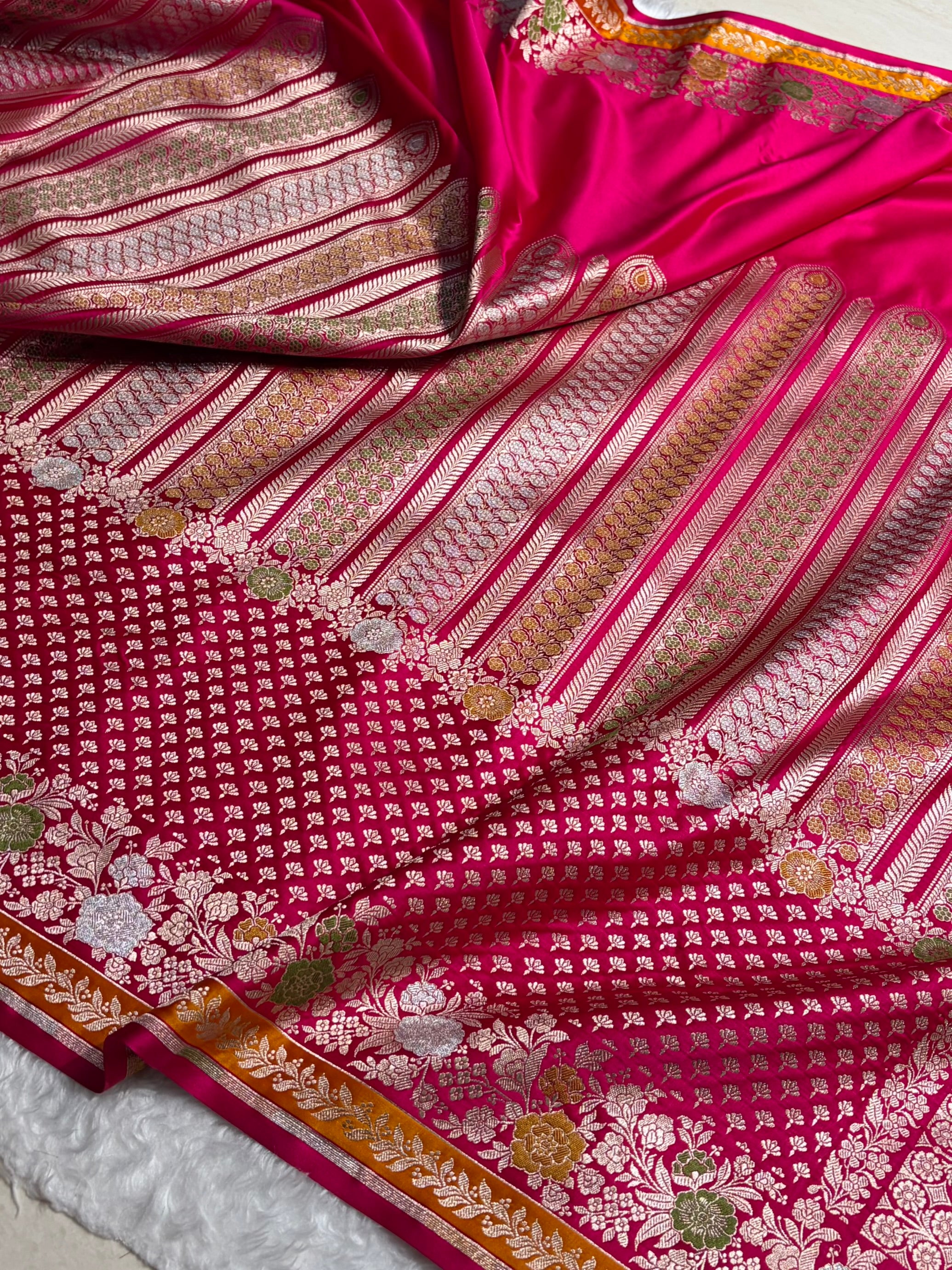 Banarasi Rani Shades Floral Minakari Skirt Border Mashru Silk Saree MSM-83