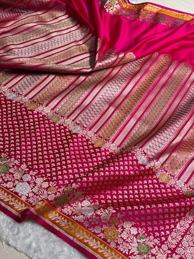 Banarasi Rani Shades Floral Minakari Skirt Border Mashru Silk Saree MSM-83