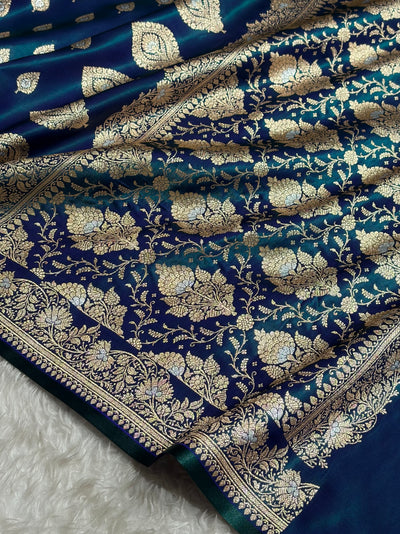 Banarasi Peacock Shades Minakari Booti Pattern Banarasi Satin Silk Saree SS60