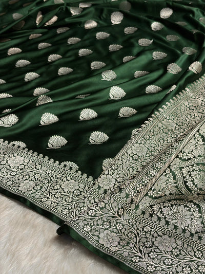 Bottle Green Tree Boota Minakari Mashru Silk Saree MCS19