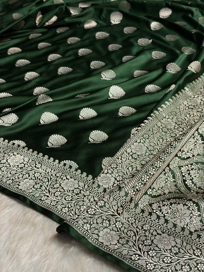 Bottle Green Tree Boota Minakari Mashru Silk Saree MS19