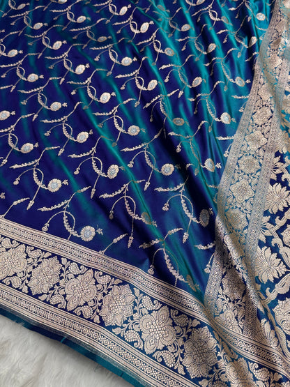 Peacock Shades Banarasi Jaal Pattern Floral Minakari Mashru Silk Saree MSM-103