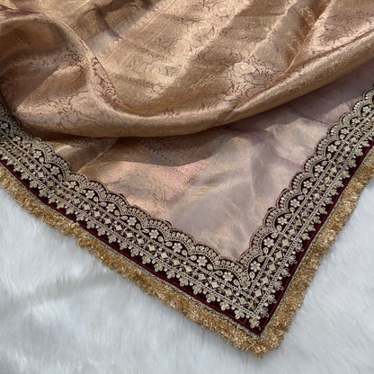 Brown Shade Pure Tissue Silk Saree with Gotta Patti PTGP8