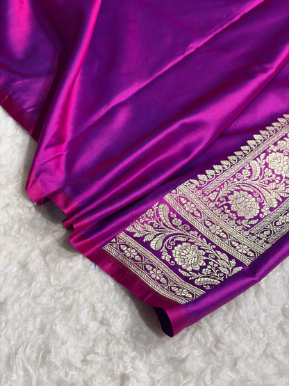 Cross Magenta Shades Banarasi Boota Pattern Floral Mashru Silk Saree MSM-120