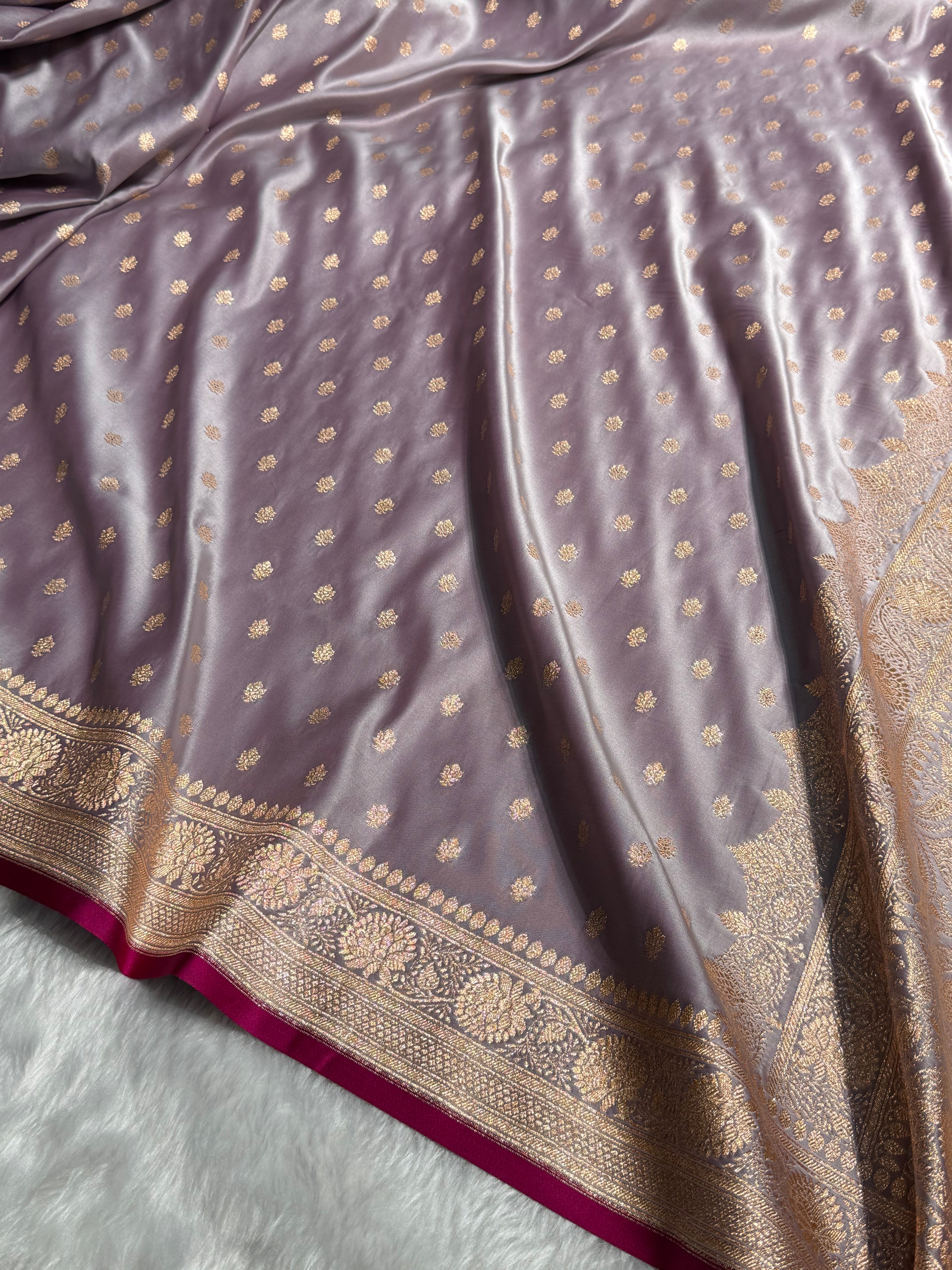 Grayish Lavender Booti Katan Silk Saree SK07