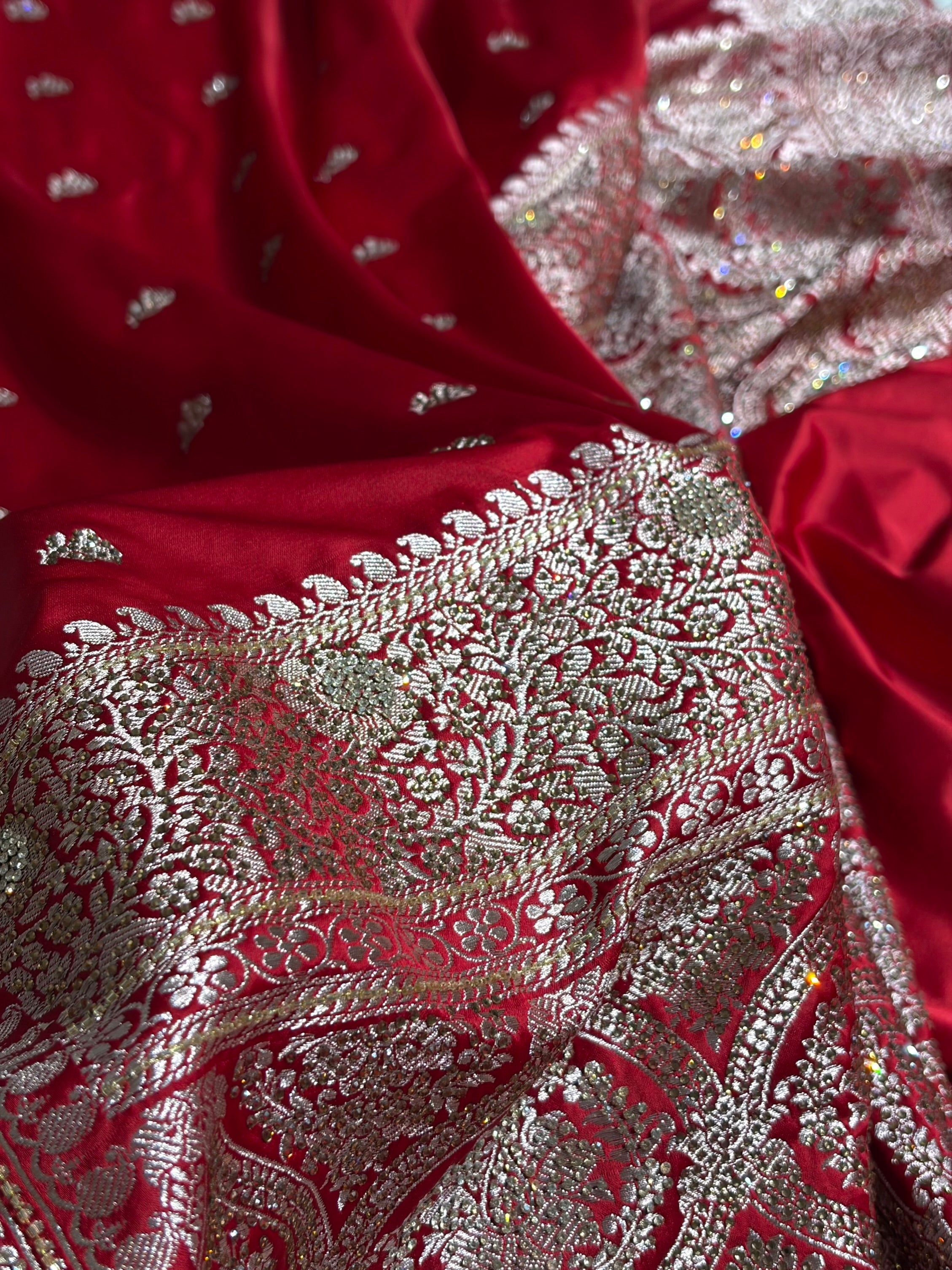 Maroon With Swarovski Work Booti Mashru Silk Saree BMCS40