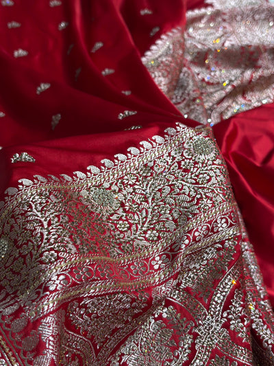 Maroon With Swarovski Work Booti Mashru Silk Saree BMCS40