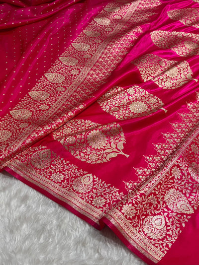 Satin Silk Saree Floral Boota in Cross Rani Shades SS28