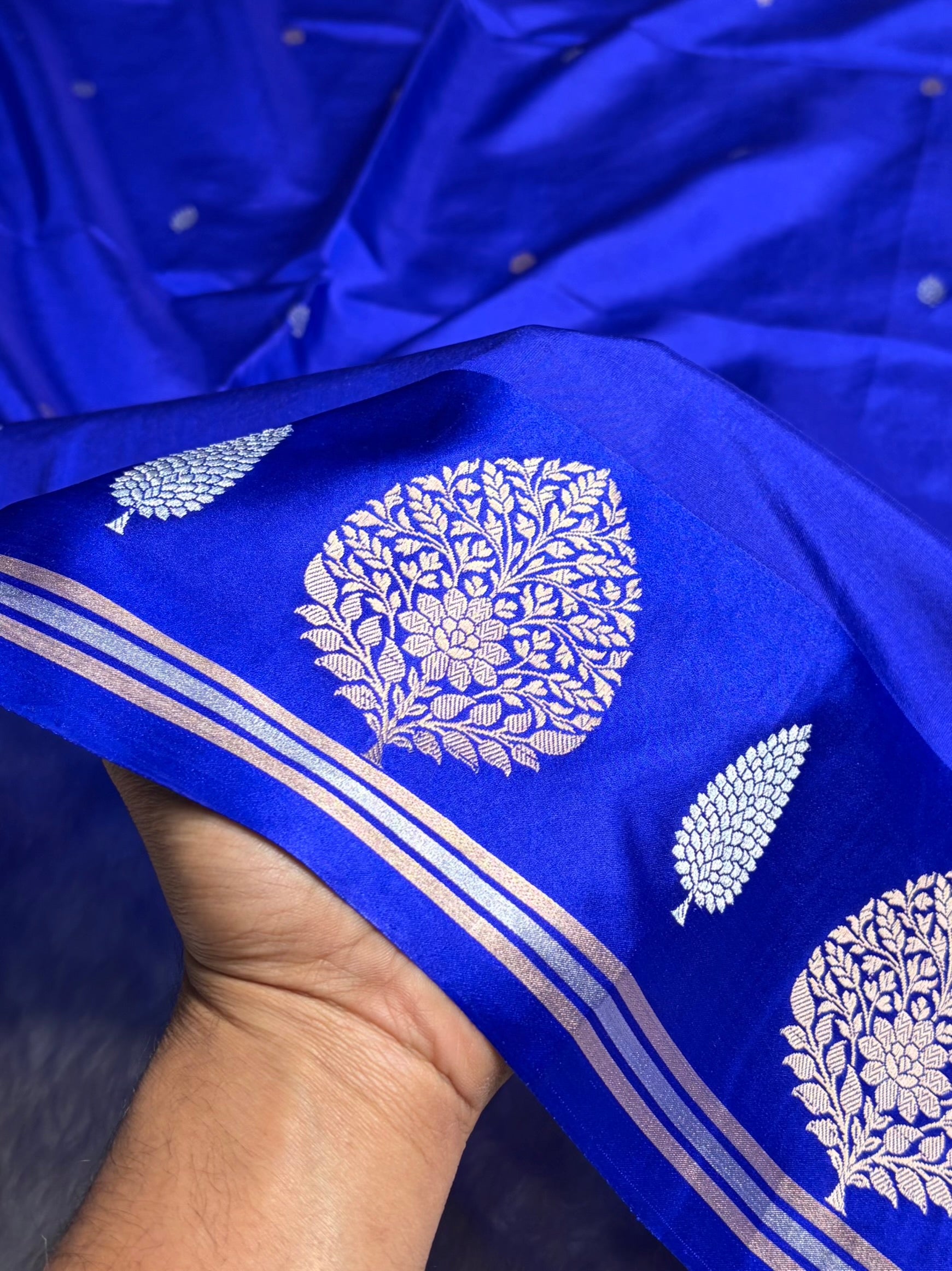 Royal Blue Shades Handwoven Pure Raw Paper Katan Silk RM-64
