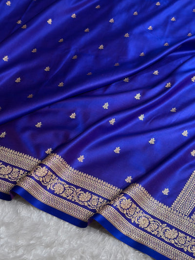 Banarasi Satin Katan Saree With Booti Pattern in Royal Purple Shades SK125