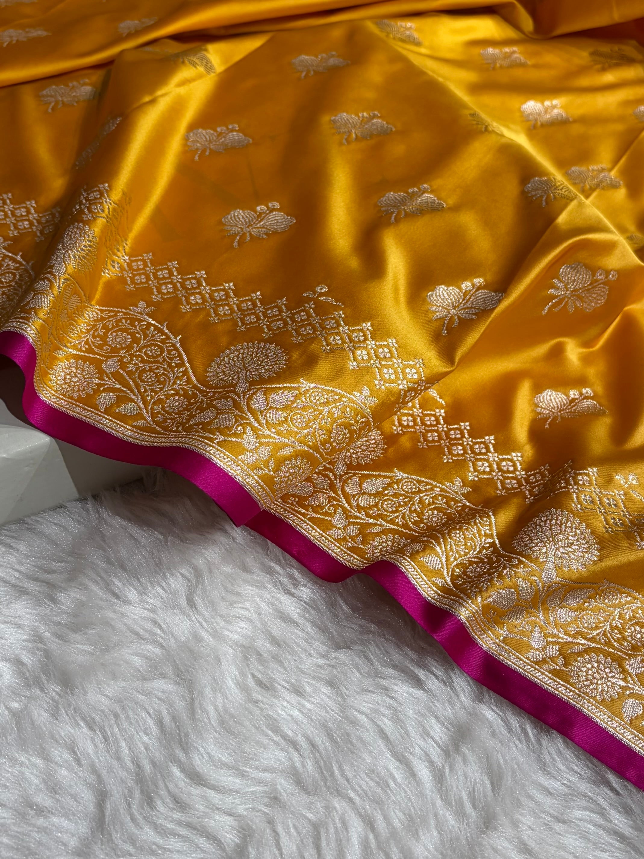 Mustard Shades Banarasi Boota Pattern Floral Mashru Silk Saree MSM-115