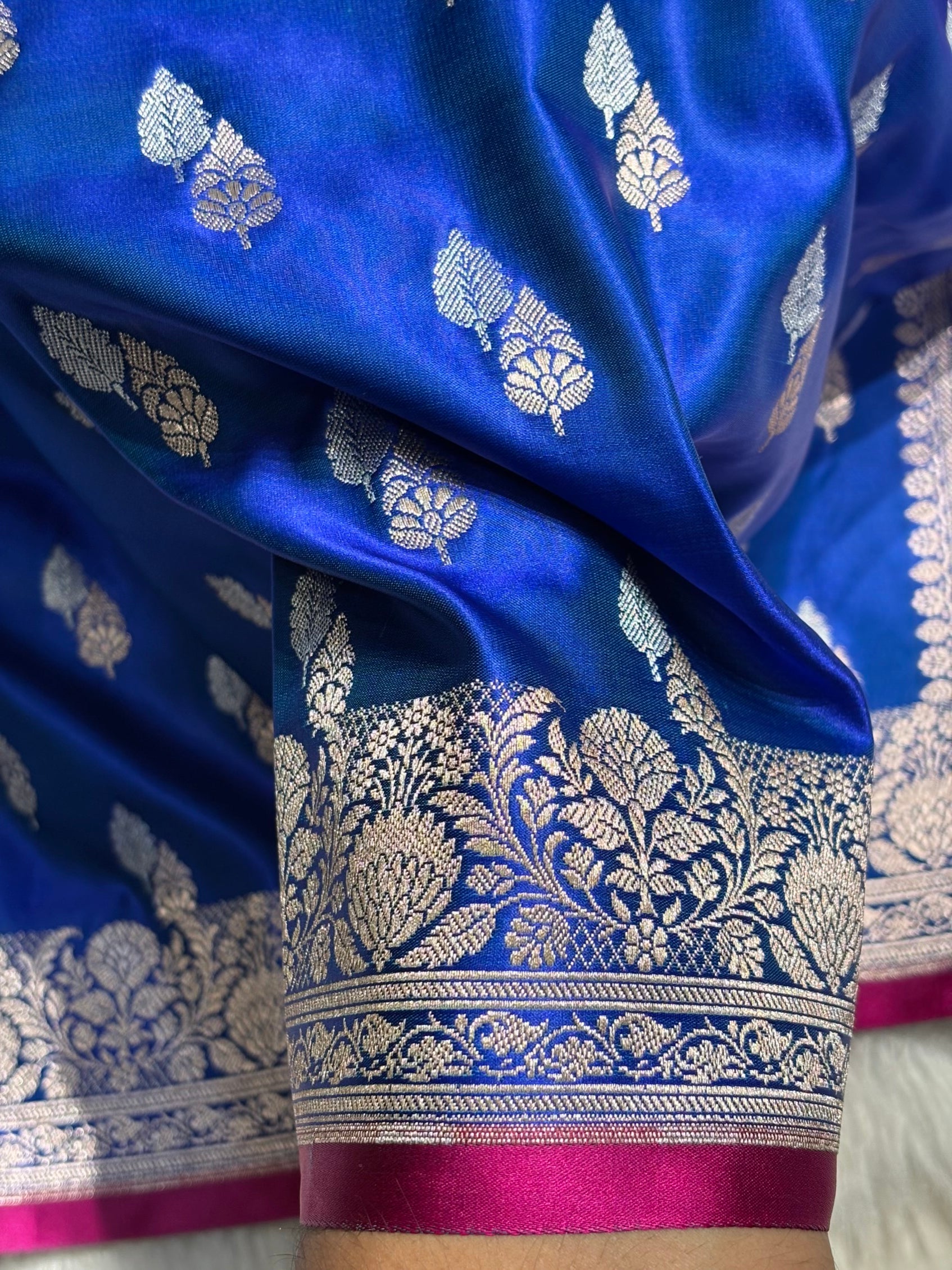 Royal Blue Shades Floral Booti Mashru Silk Saree MSM-69