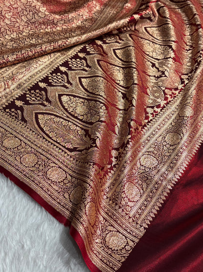 Maroon Shades Brocket Satin Silk Saree Banarasi Saree Shades SS30