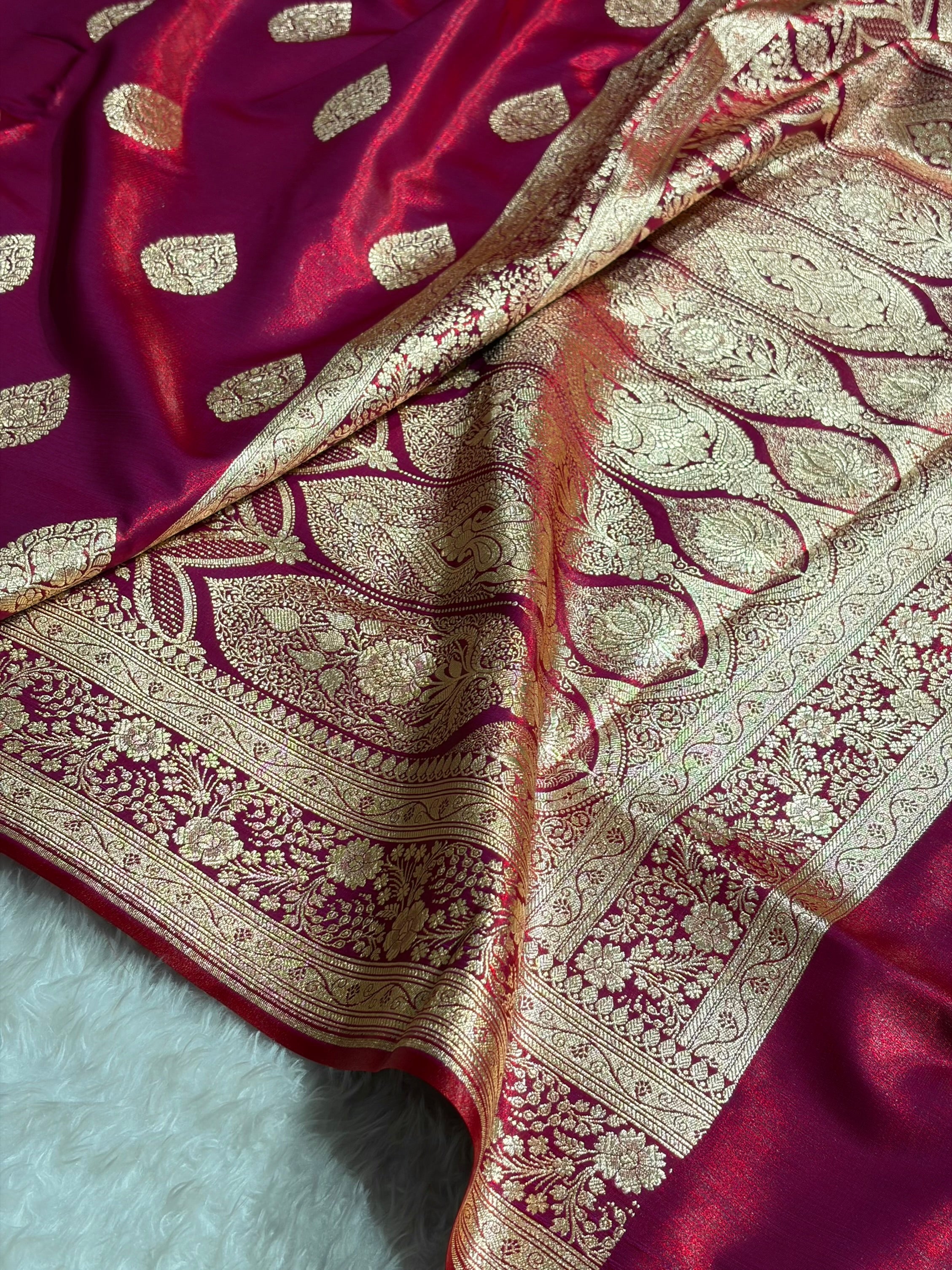 Ultra Light Weight Satin Silk Boota in Magentic Red Shades SS05