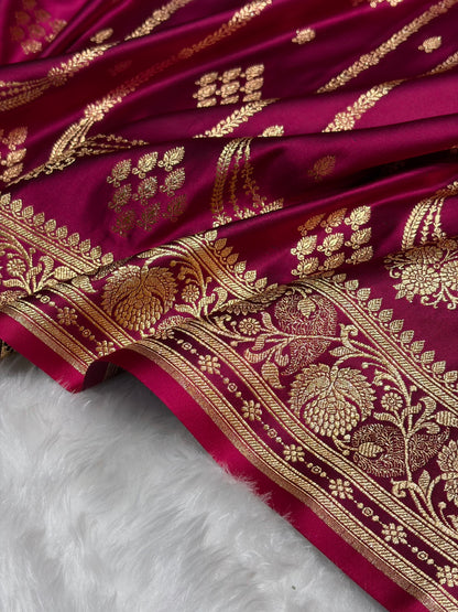 Pinkish Purple Floral Boota Pattern Satin Katan Silk saree SK39