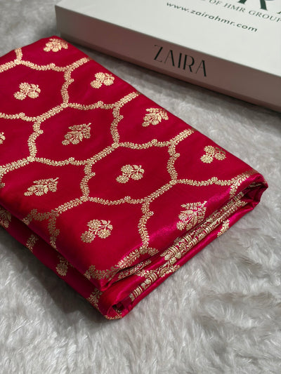 Cross Rani Shades Jaal Pattern Banarasi Satin Silk Saree SS57