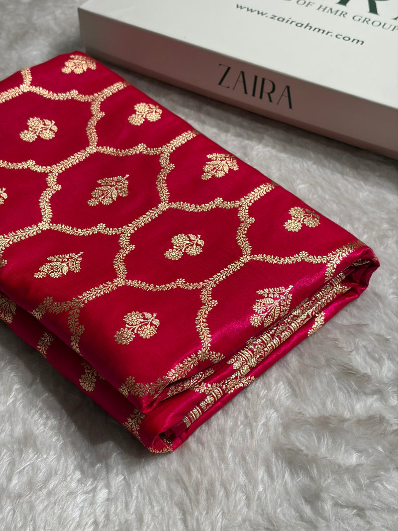 Cross Rani Shades Jaal Pattern Banarasi Satin Silk Saree SS57