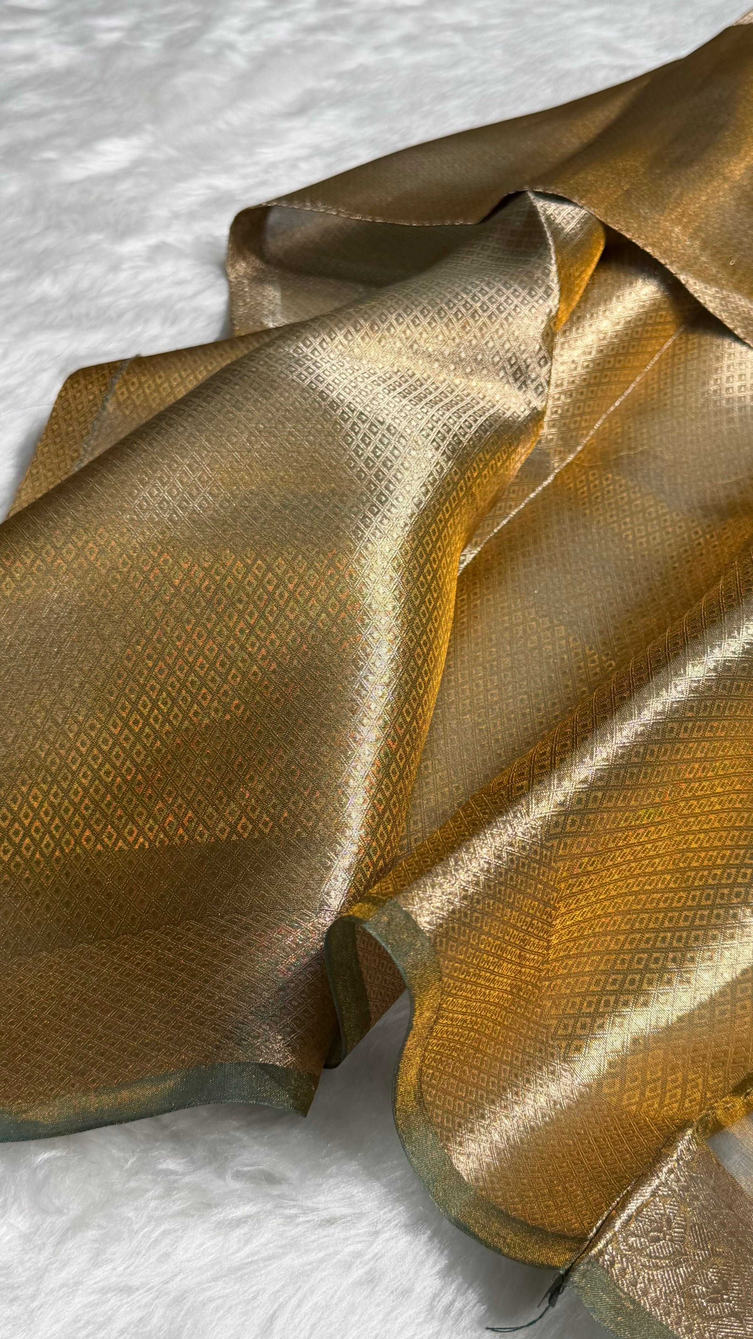 Cross Mehendi Shades Pure Tissue Silk Saree with Brocade Blouse PT-09