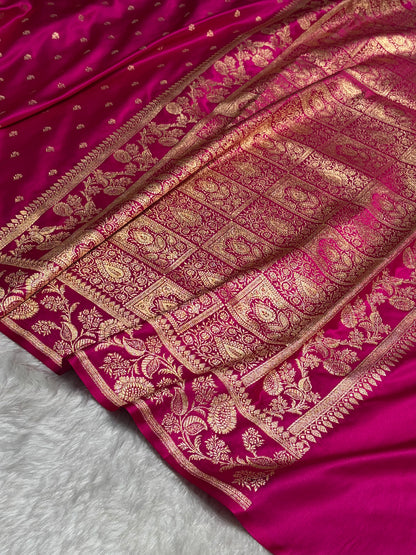 Rani Shades Floral Pattern Satin Katan Silk Saree SK77