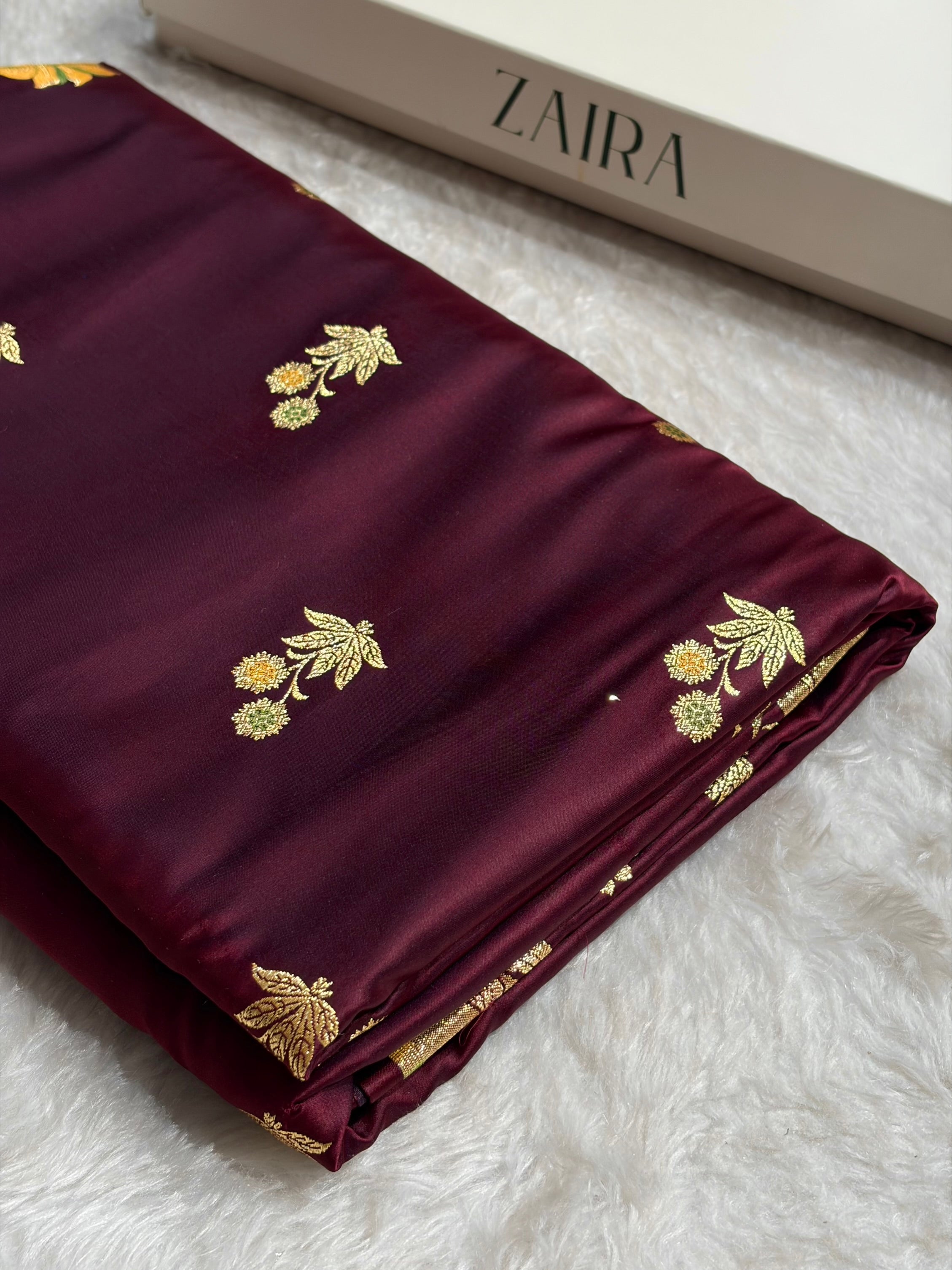 Banarasi Satin Katan Saree Minakari Booti Pattern in Garnet Shades SK139