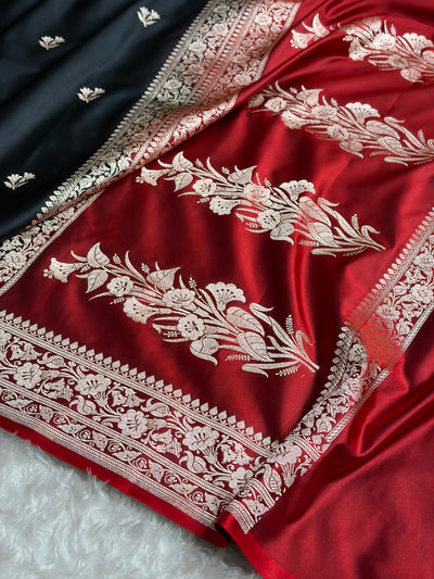 Contrast Black / Red Shades Banarasi Booti Pattern Mashru Silk Saree MSM-138