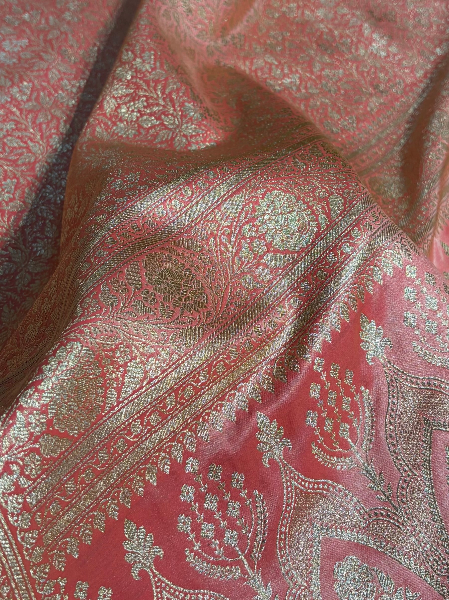 Peach Shades Brocket Satin Silk Saree Banarasi Saree Shades SS30