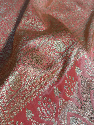 Peach Shades Brocket Satin Silk Saree Banarasi Saree Shades SS30