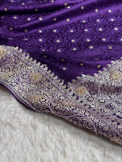 Purple Shades Booti Tanchoi With Ari & Zardozi Work Mashru Silk Saree BMCS49