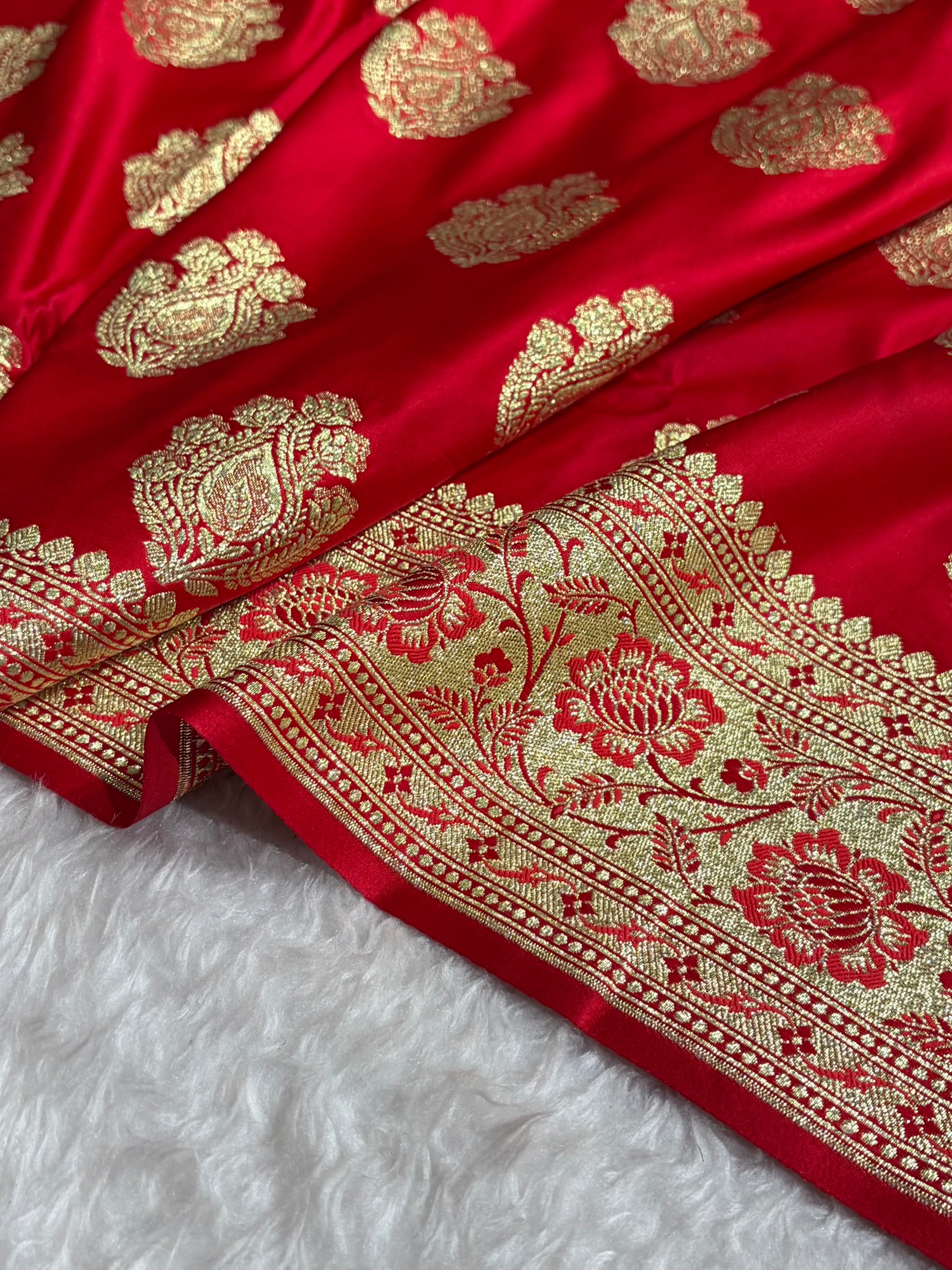 Banarasi Satin Katan Saree in Red Shades