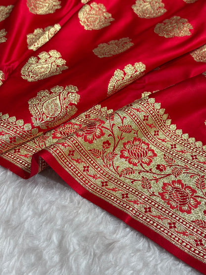 Banarasi Satin Katan Saree in Red Shades