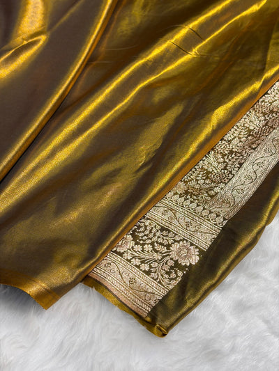 Light Weight Mehendi Satin Silk Saree with Swarovski work BSS14