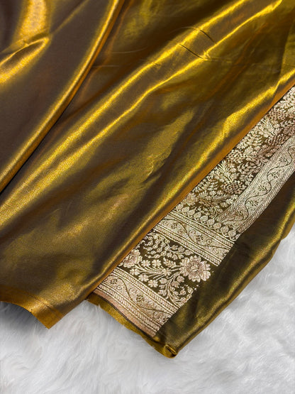 Light Weight Mehendi Satin Silk Saree with Swarovski work BSS14