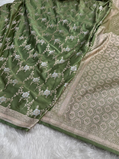 Sage Green Minakari Jaal Mashru Silk Saree MCS08