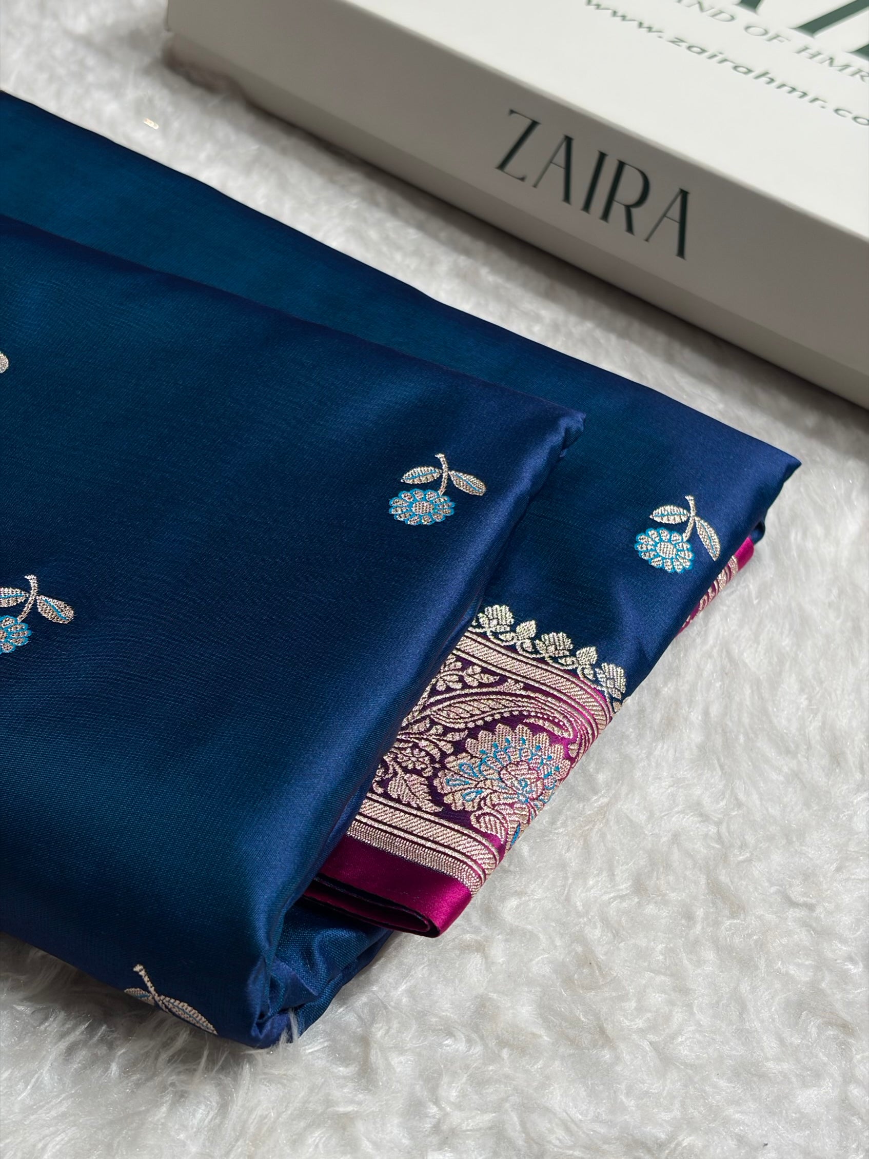 German Blue / Rani Shades Banarasi Booti Pattern Mashru Silk Saree MSM-137