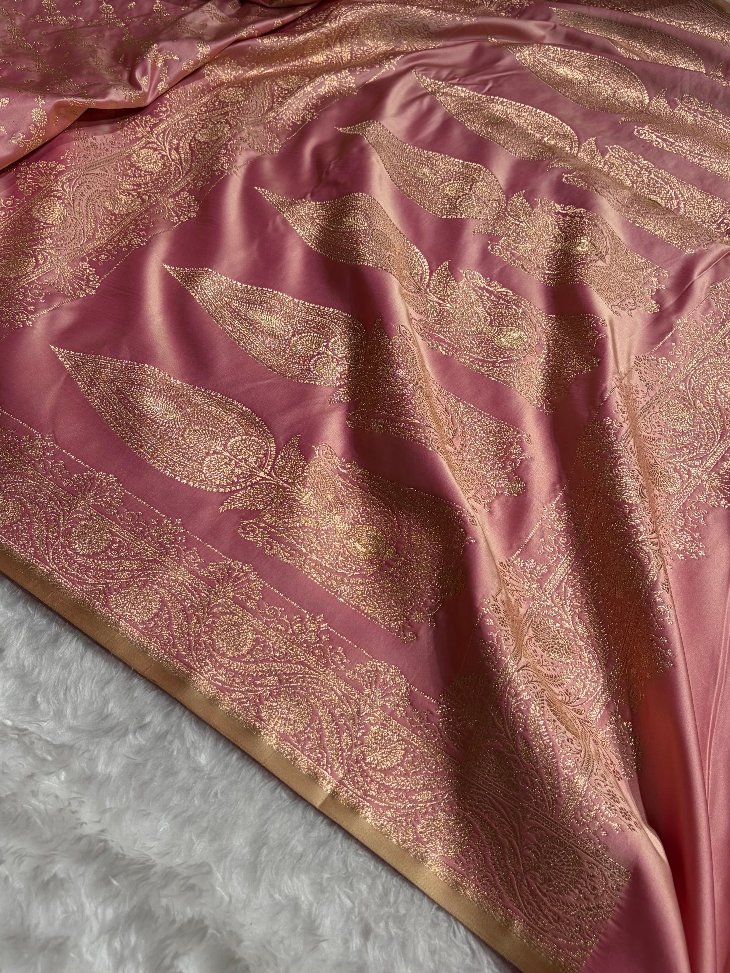 Banarasi Satin Katan Saree Jaal Pattern In Powder Pink Shades SK133