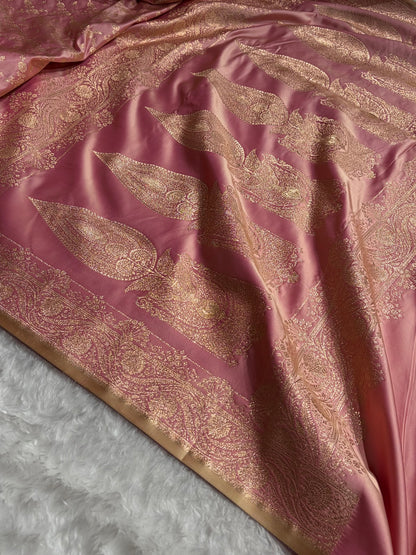 Banarasi Satin Katan Saree Jaal Pattern In Powder Pink Shades SK133