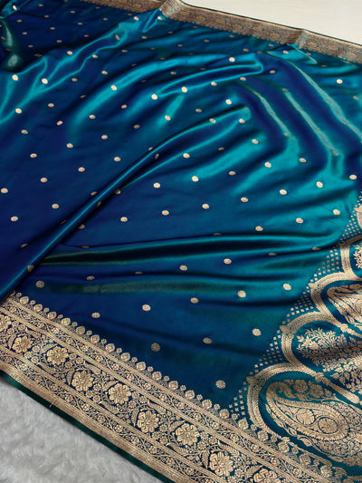 Satin Silk Saree Banarasi Booti in Peacock Shades SS29