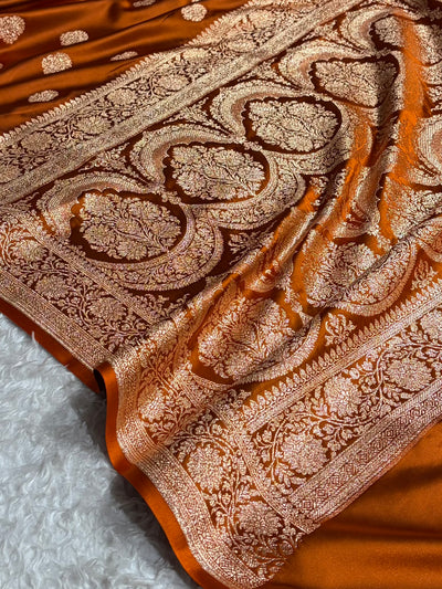 Banarasi Satin Katan Saree With Boota in Rust Shades SK109