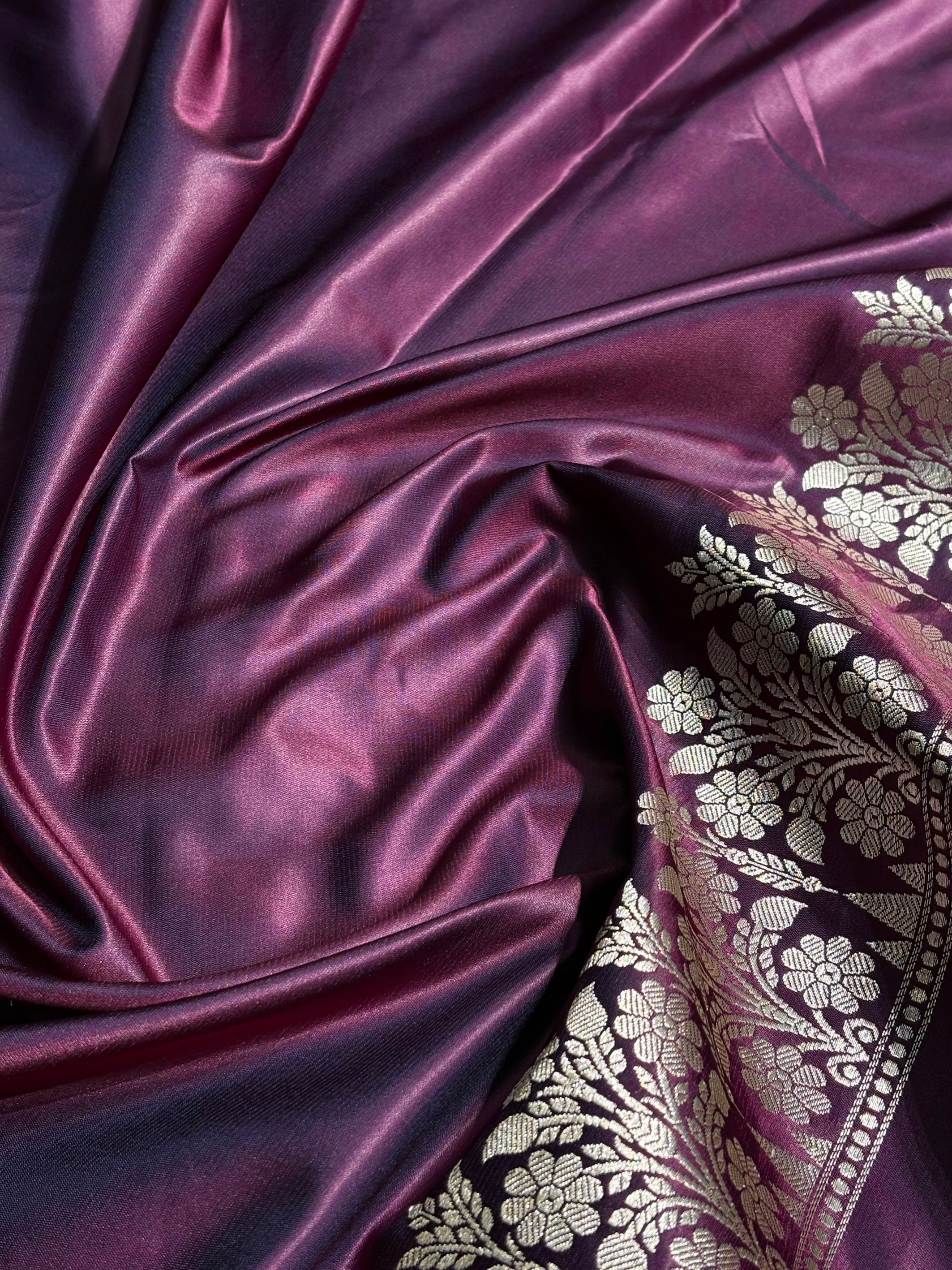 Wine Shades Floral Boota With Floral Border Mashru Silk Saree MSM 79