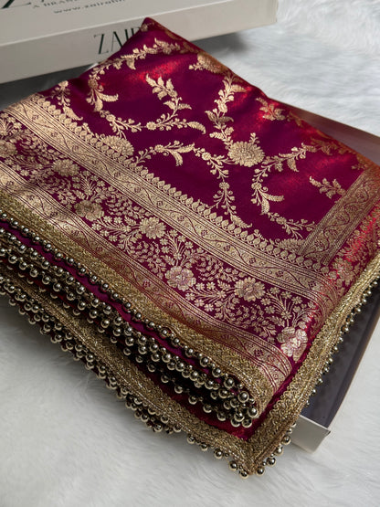 Satin Silk Banarasi Jaal In Reddish Magenta Shades With Gotta Patti  SSGP14